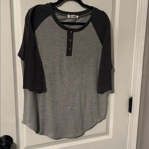 Gray and Black Raglan Sleeve Henley Shirt
